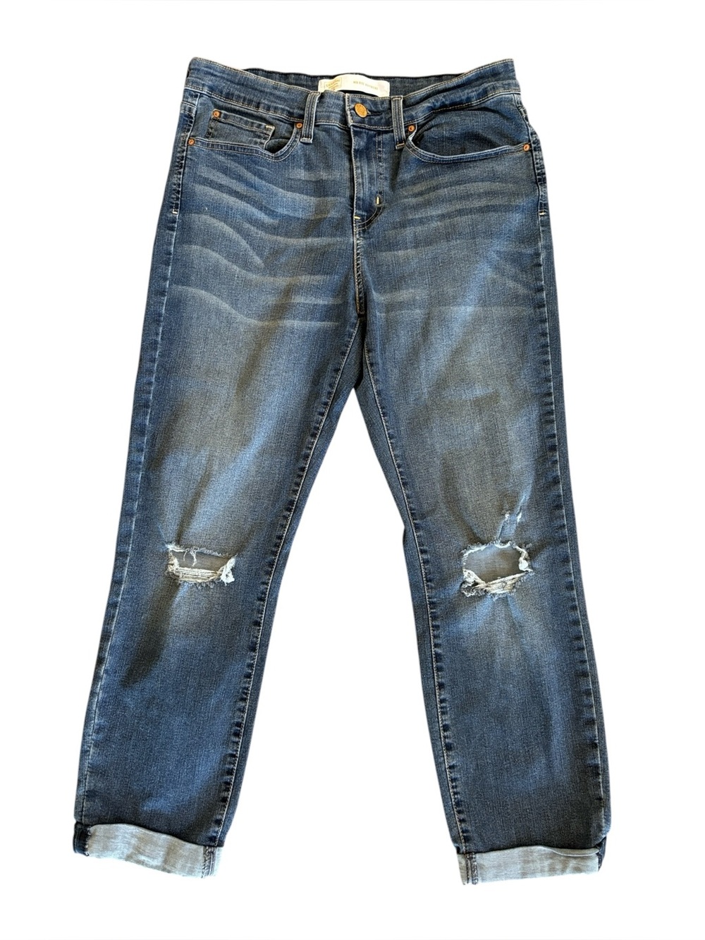 Signature by Levi's Midrise Boyfriend Blue Cropped Destroyed Knee Jeans Size 10‎